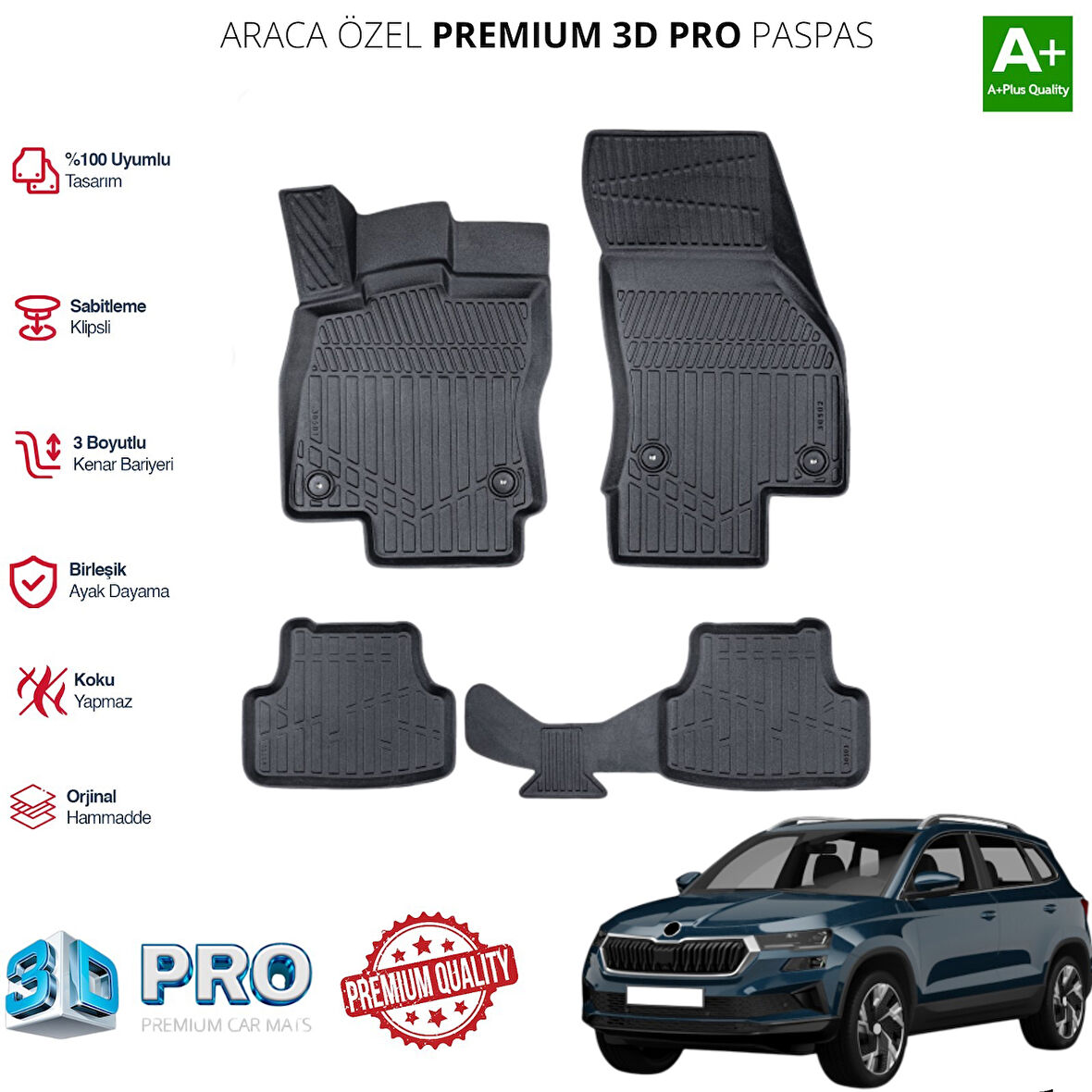 SKODA KAROQ ARACA ÖZEL 3D PASPAS 2018 2019 2020 2021 2022 2023 2024