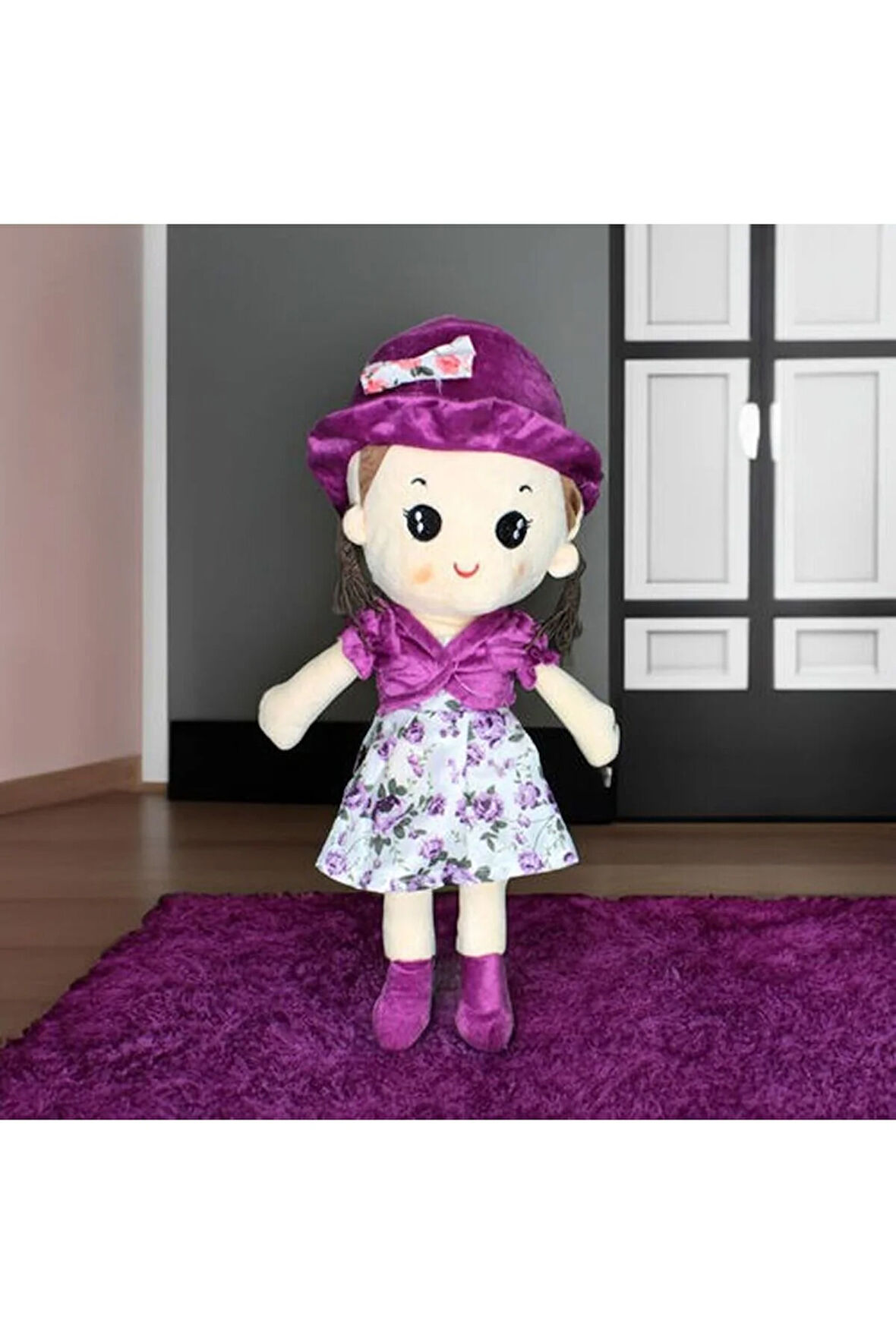 Linda Peluş Şapkalı Bez Bebek 55CM Mor