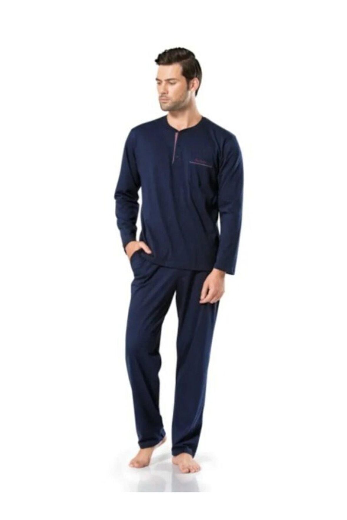 5454 Erkek Penye Pijama Takımı - Lacivert