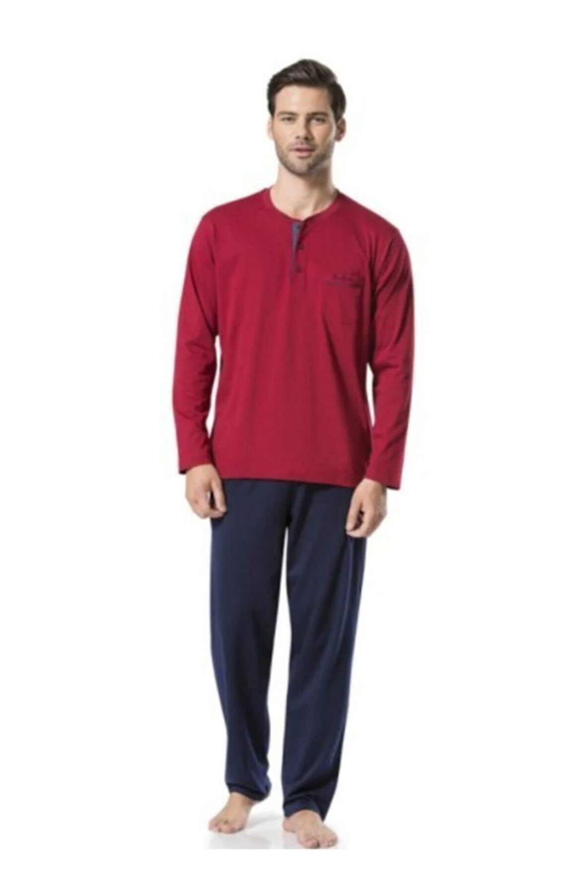 5454 Erkek Penye Pijama Takımı - Bordo