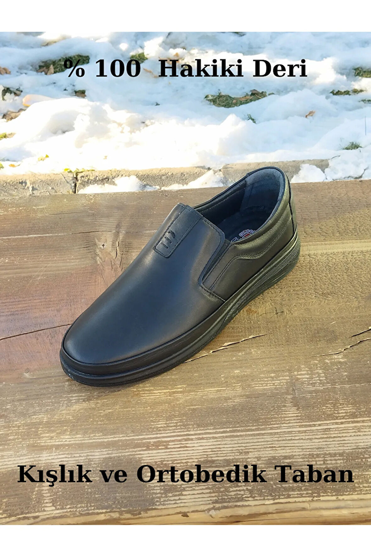 Erkek Kışlık Kundura Hakiki Deri  Kauççuk ve Kaymaz Taban Otobetik ve Bağsız
