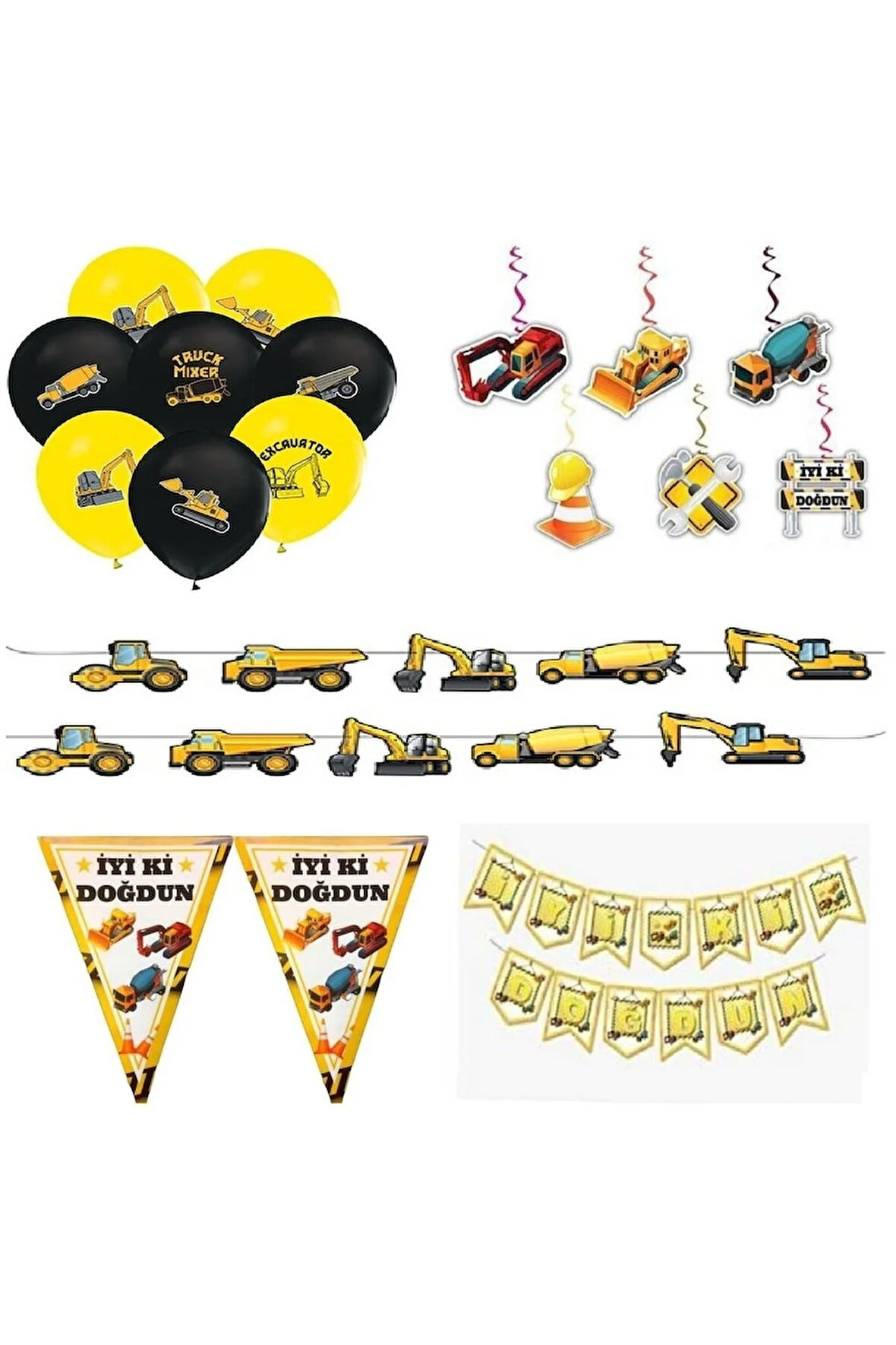 Çıtıpıtıstore Iş Makinaları Inşaat Temalı Süsleme Seti