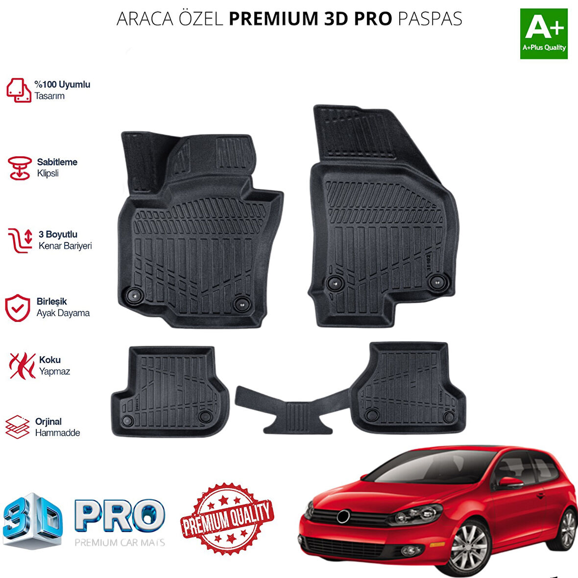 GOLF 6 ARACA ÖZEL 3D PASPAS 2008 2009 2010 2011 2012