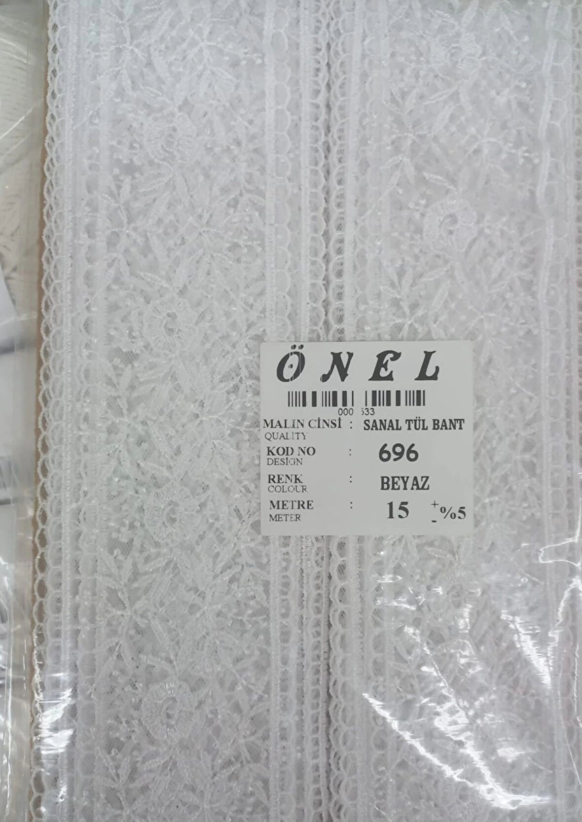 Dantel Polyester Sanal Tül Bant Beyaz 15 Metre En 6 cm ON-696-B