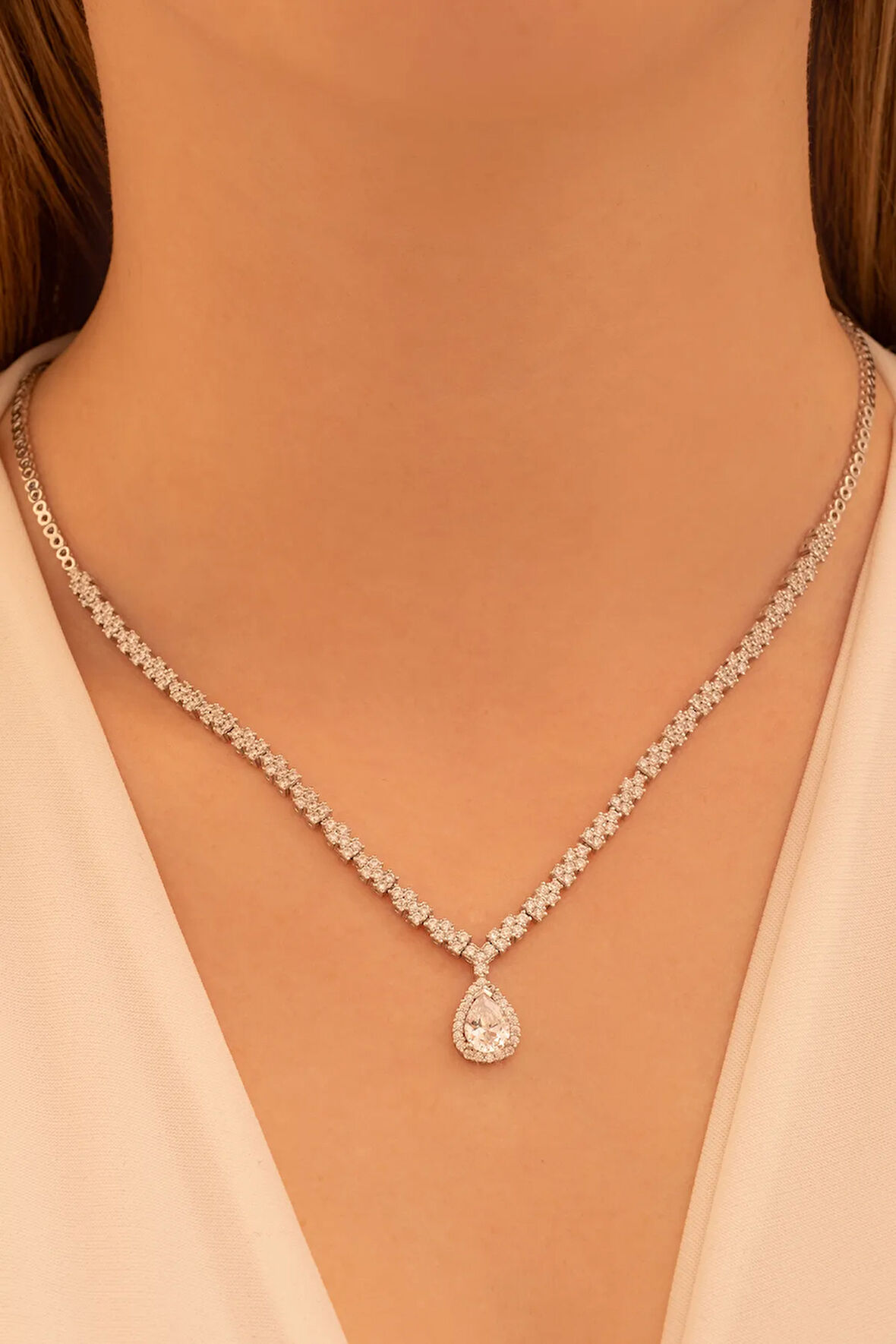 Kadın Gümüş Kolye - Aylin Baget Taşlı Model Kadın Kolye