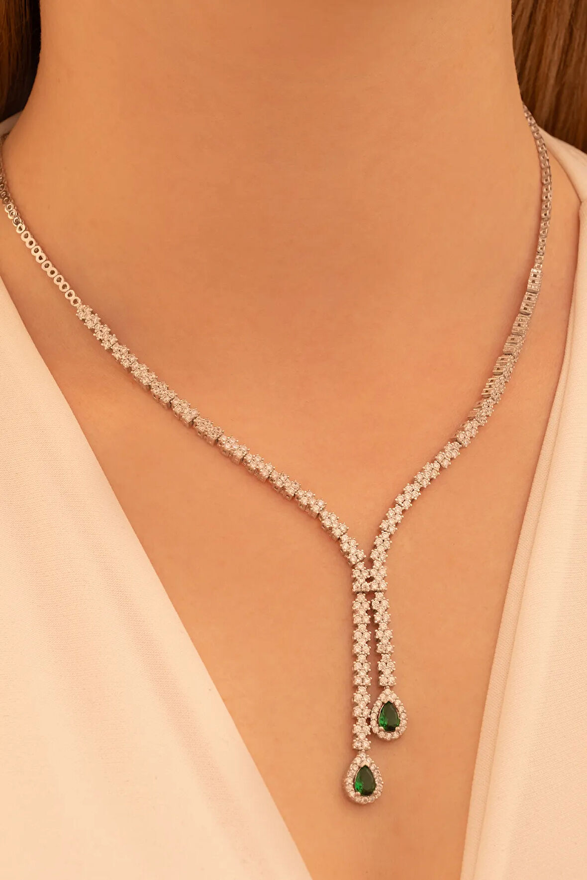 Kadın Gümüş Kolye - Peri Baget Taşlı Model Kadın Kolye