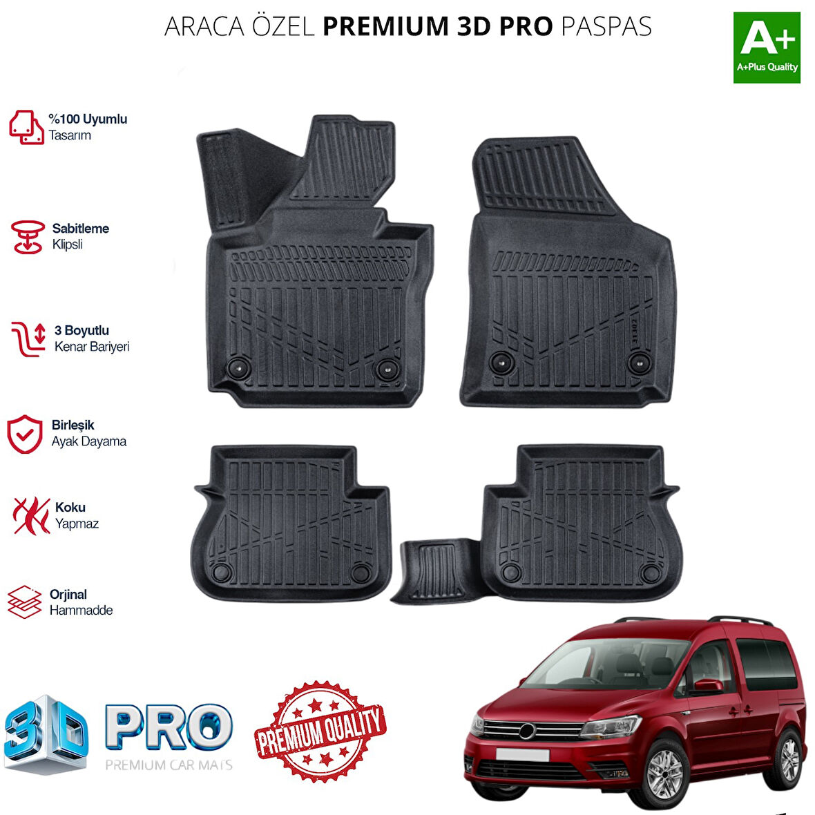 CADDY ARACA ÖZEL 3D PASPAS 2015 2016 2017 2018 2019 2020