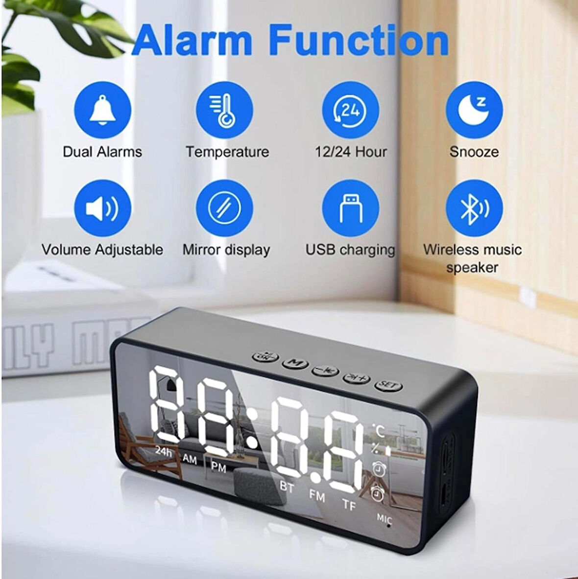 Akıllı Dijital Mini Masa Saati Sıcaklık Göstergeli LED Ekran - Radyo - Çalar Saat KMS-11 _12