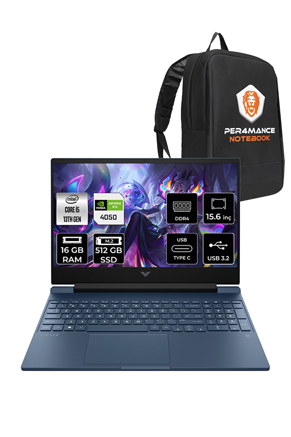HP Victus 15 i5 13500H 16GB 512GB SSD RTX4050/6GB 144Hz 15.6'' FHD FDOS Gaming Laptop & PER4 ÇANTA
