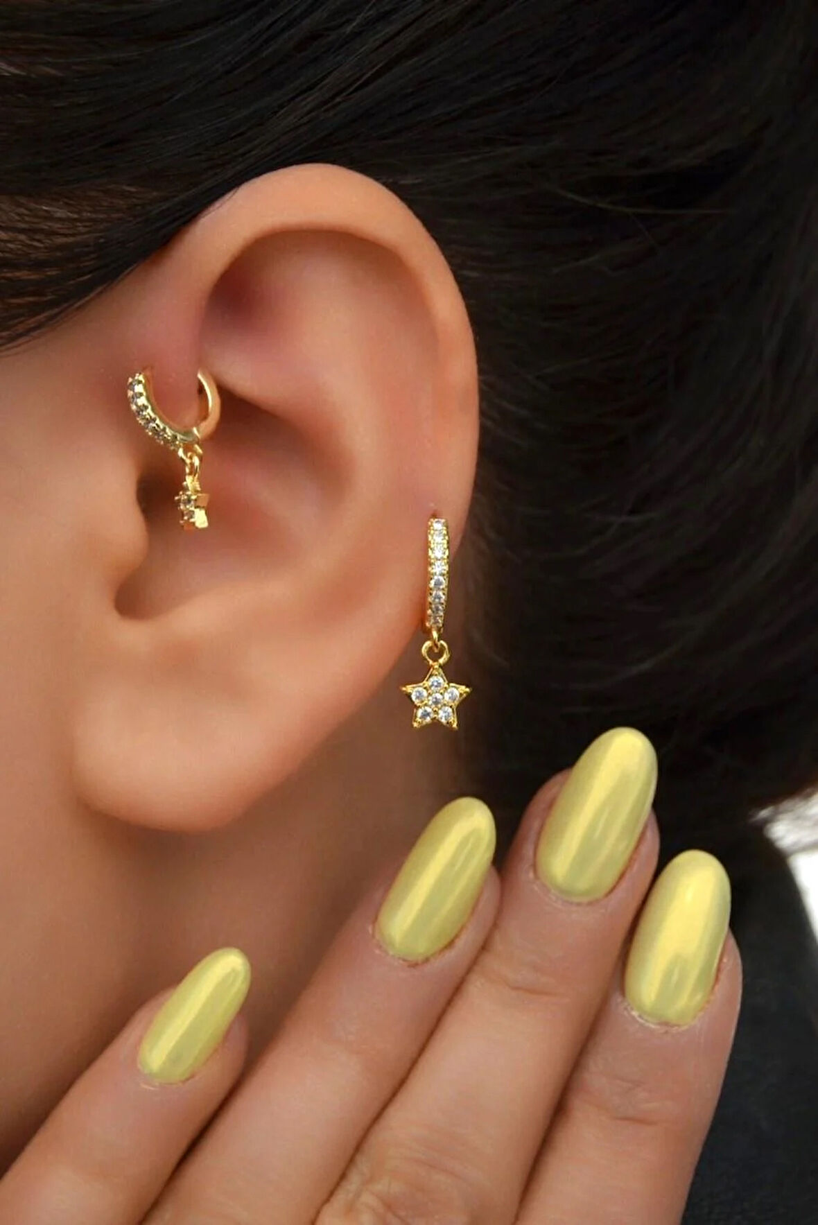 2 Adet Zirkon Yıldızlı Halka Piercing Tragus Helix Forward Kıkırdak Lob Daith (1 Adet 6 mm 1 Adet 8 mm)