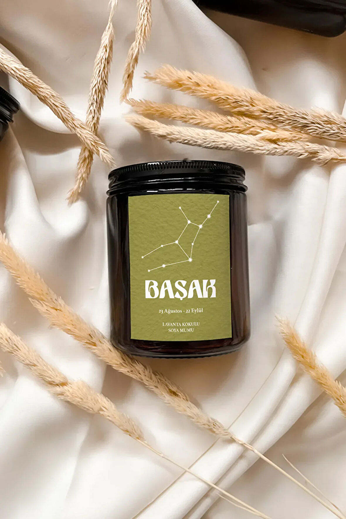 Başak Burcu Lavanta Kokulu %100 Soya Mumu Amber Kavanoz Mum