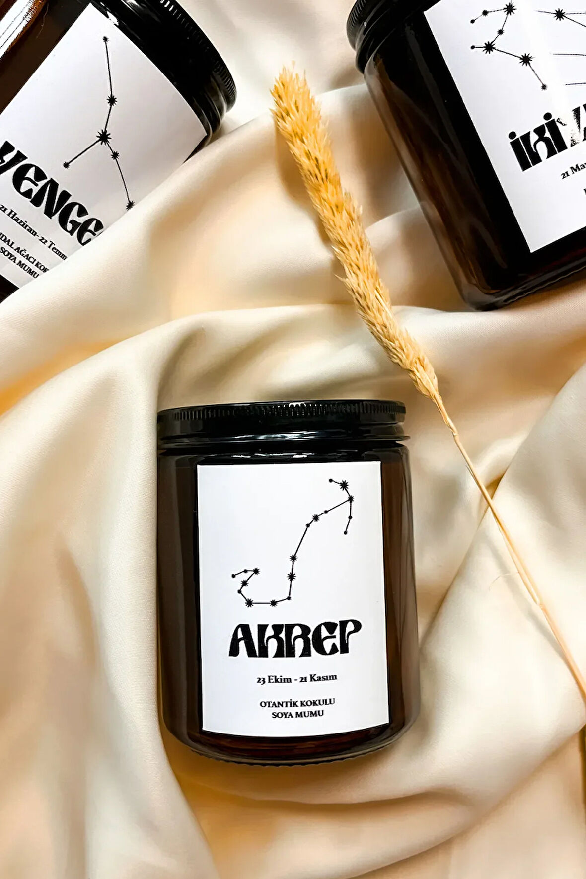 Akrep Burcu Sembol Tasarımı %100 Soya Mumu Otantik Kokulu Amber Kavanoz Mum