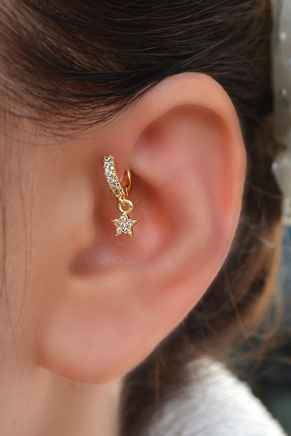 6 mm Yıldızlı Halka Piercing Forward Helix Tragus Kıkırdak Helix Yıldız Piercing