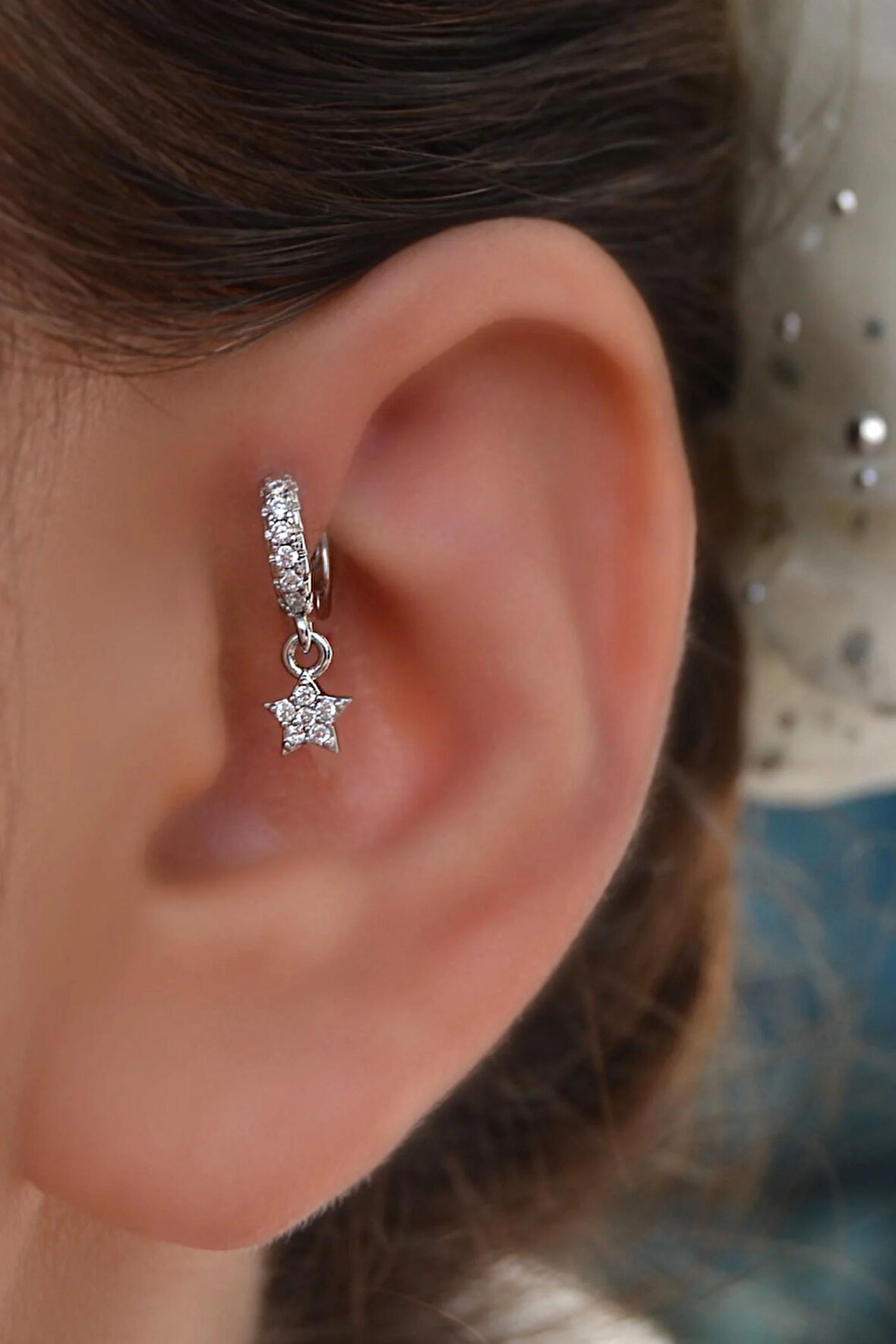 6 mm Yıldızlı Halka Piercing Forward Helix Tragus Kıkırdak Helix Yıldız Piercing