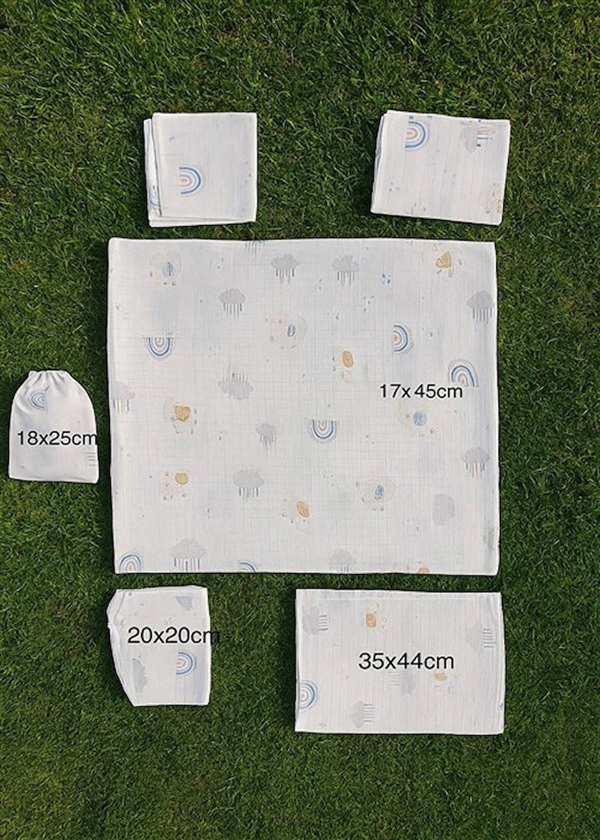 More Home Bebek Müslin Set %100 Pamuk 7 Parça Battaniye Ağız  Bezi Müslin Filli