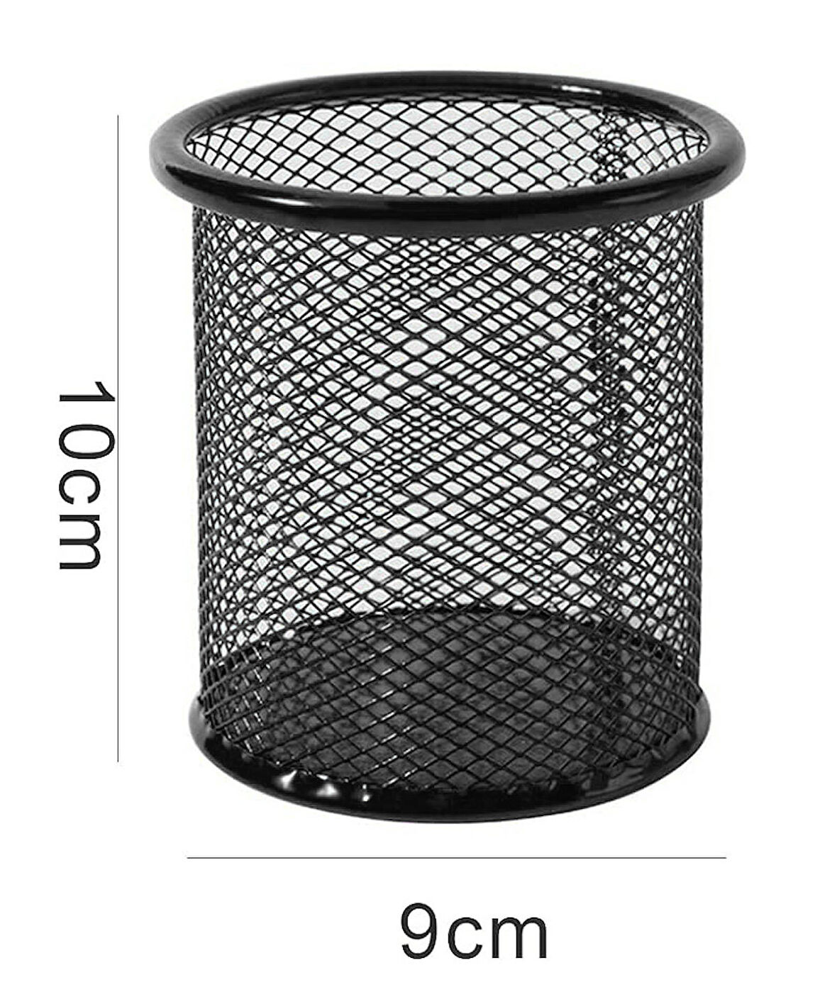 Metal Perfore Kalemlik Örgü Yuvarlak Kalemlik Kutu Masaüstü Tel Kalemlik - Siyah