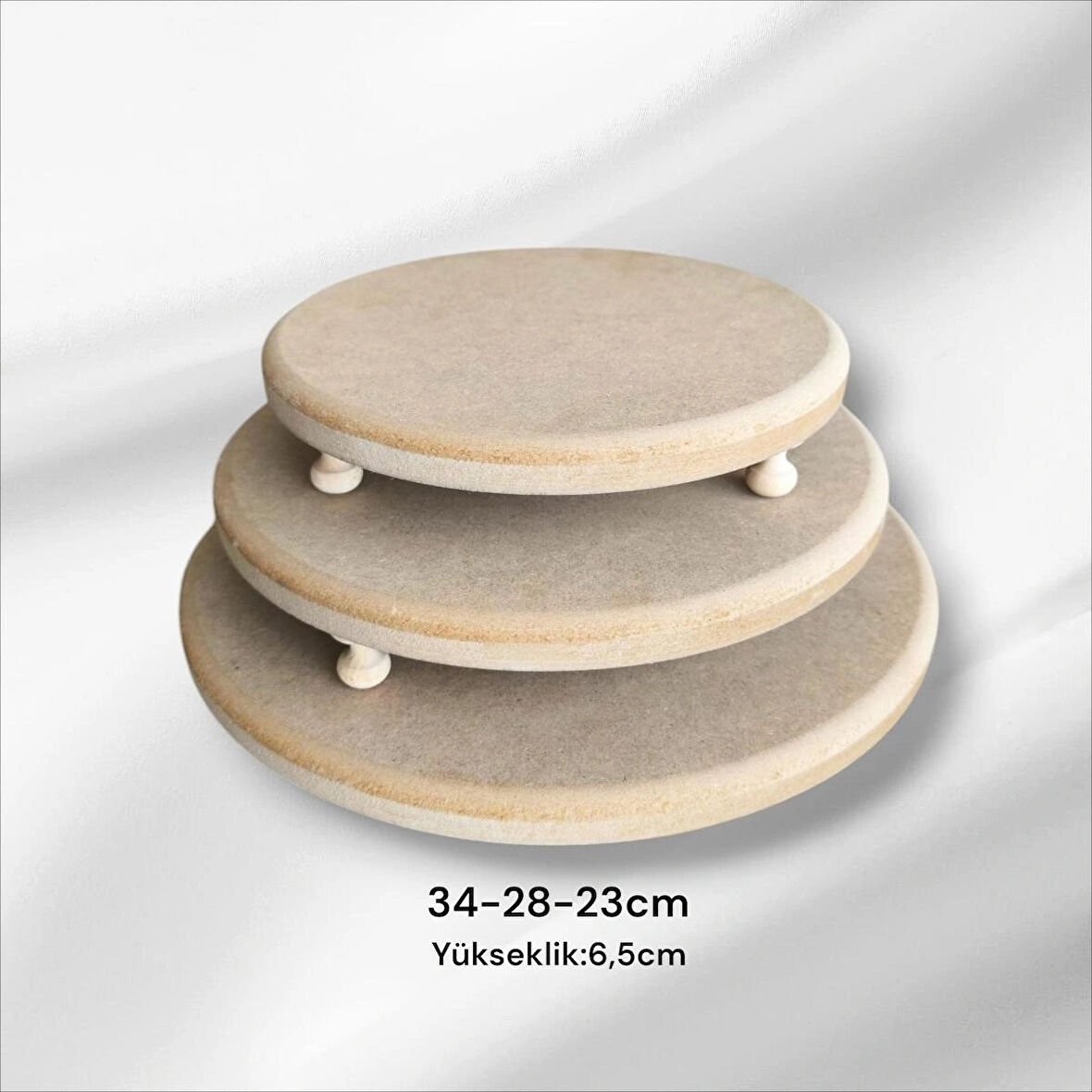 Ahşap boyanabilir-ham mdf- üç ayaklı yuvarlak 3lü sunumluk takımı -kahvaltı sunumluk takımı-pasta standı