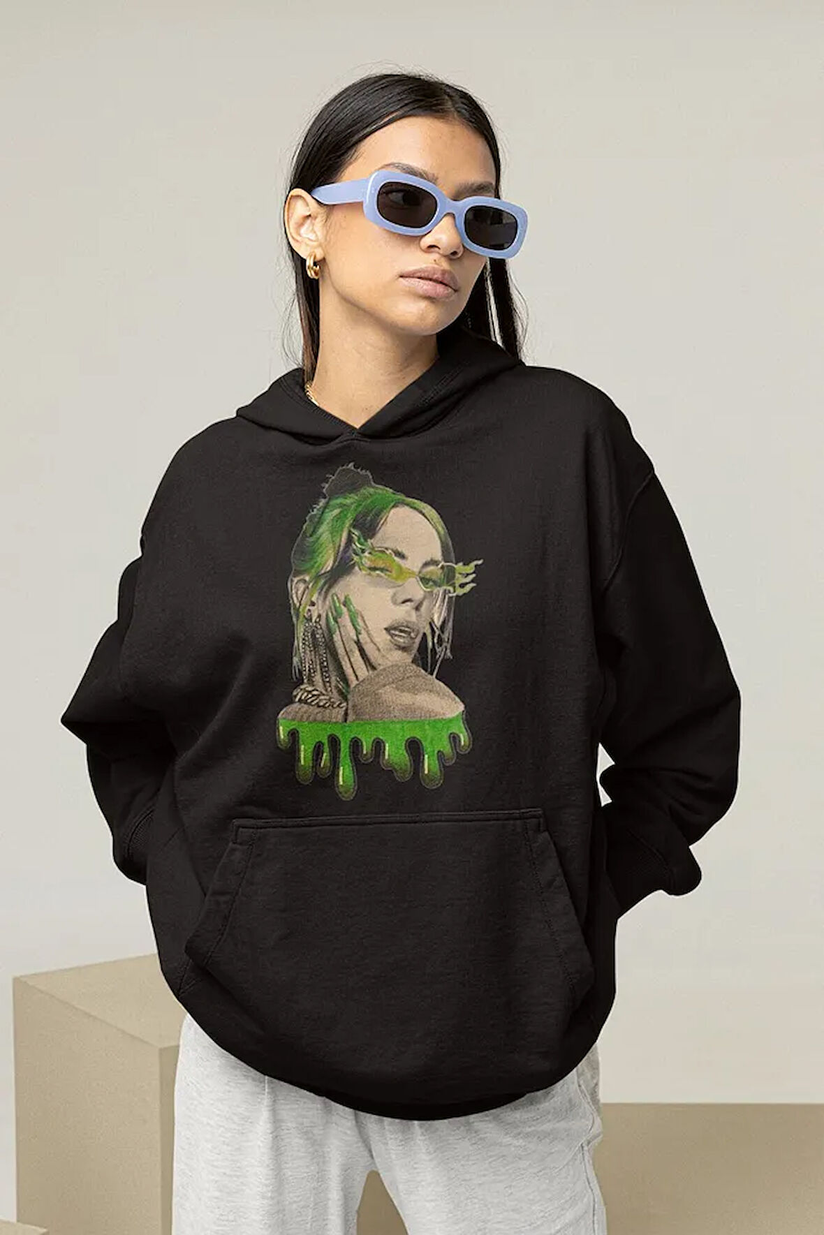 Tasarım Billie Eilish Baskılı Unisex Oversize Şarkıcı Hoodie