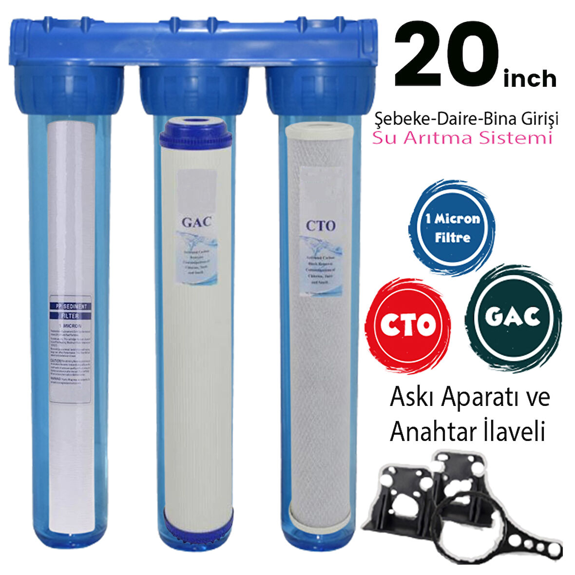 20 İnç Bina - Daire- Şebeke Girişi Su Arıtma Filtre Seti En İyi
