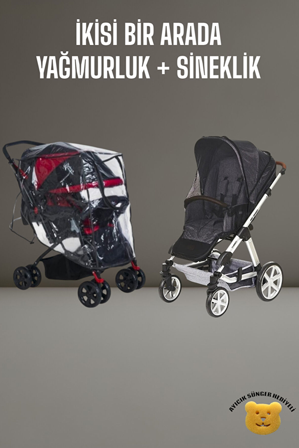 Tois Baby Lastikli Bebek Arabası Yağmurluk + Puset Sineliği (Siyah)