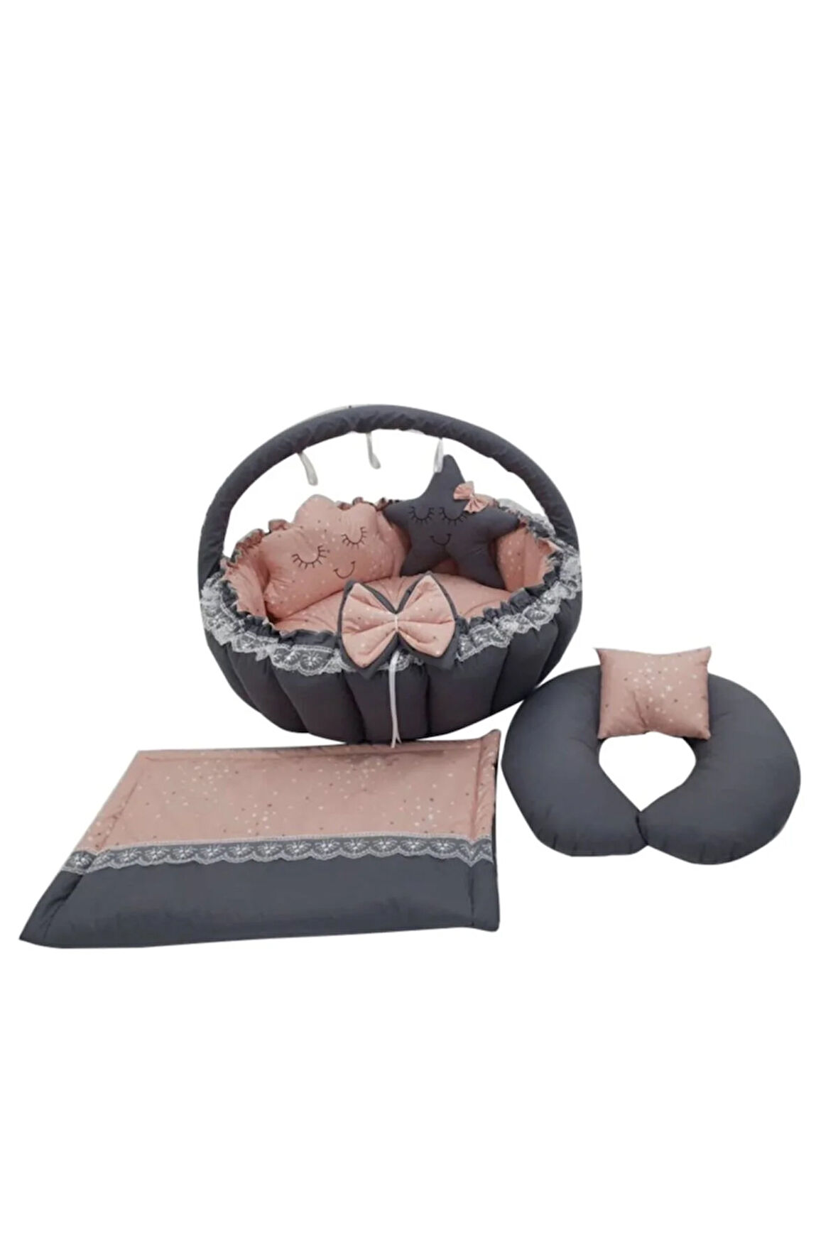 Gri Tasarım Lüx Babynest Oyun Minderi 6 Parça Set