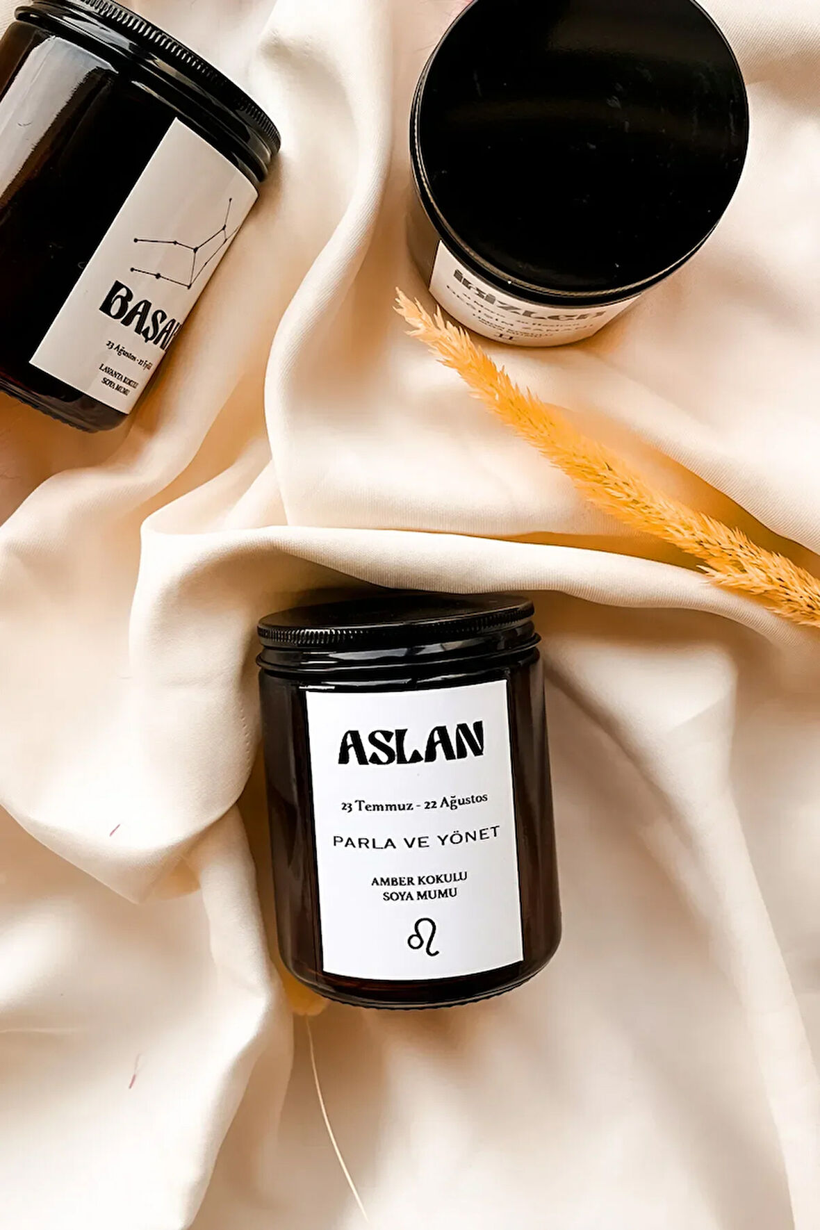 Aslan Burcu Amber Kokulu %100 Soya Mumu Amber Kavanoz Mum