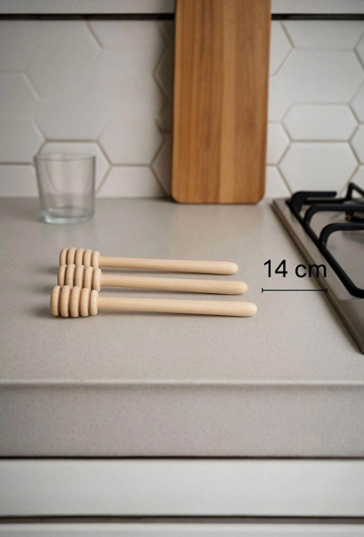 3 Adet  Ahşap Bal Kaşığı Tekli Bal Servis Aparatı 14 cm
