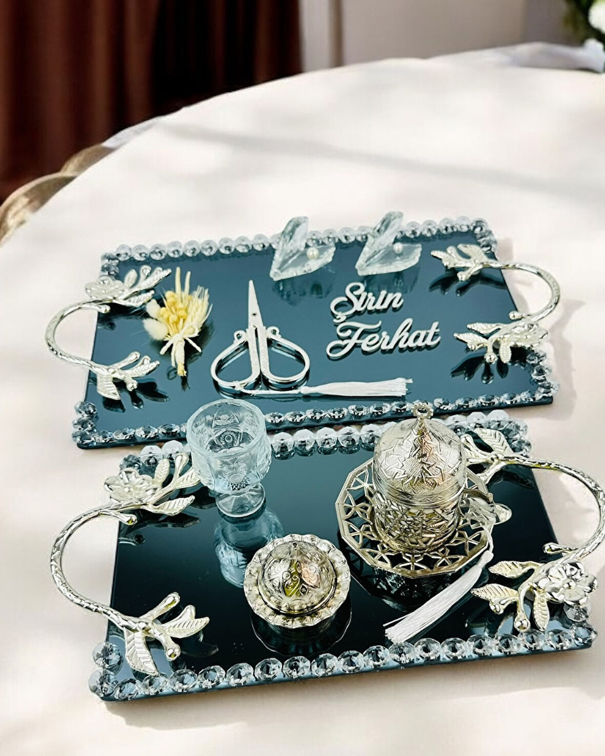 Serenity Gümüş Söz Tepsisi ve Damat Kahve Fincan Tepsisi