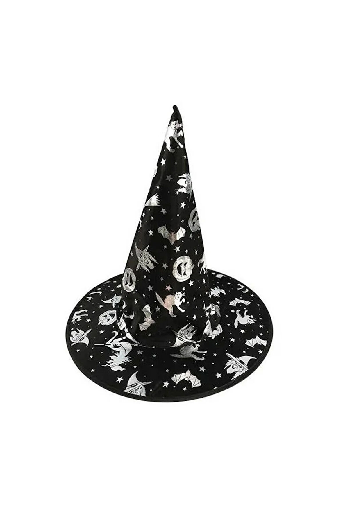 Halloween Cadı Şapkası Gümüş Desenli