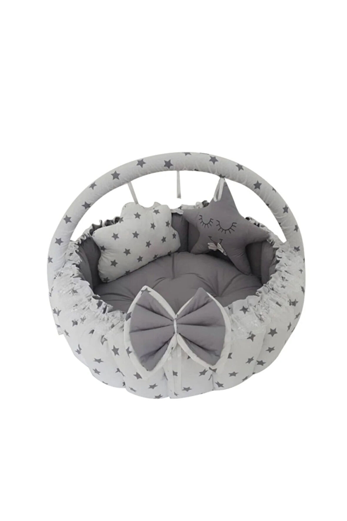 Gri Tasarım Lüx Babynest Oyun Minderi Oyuncak Aparat Set