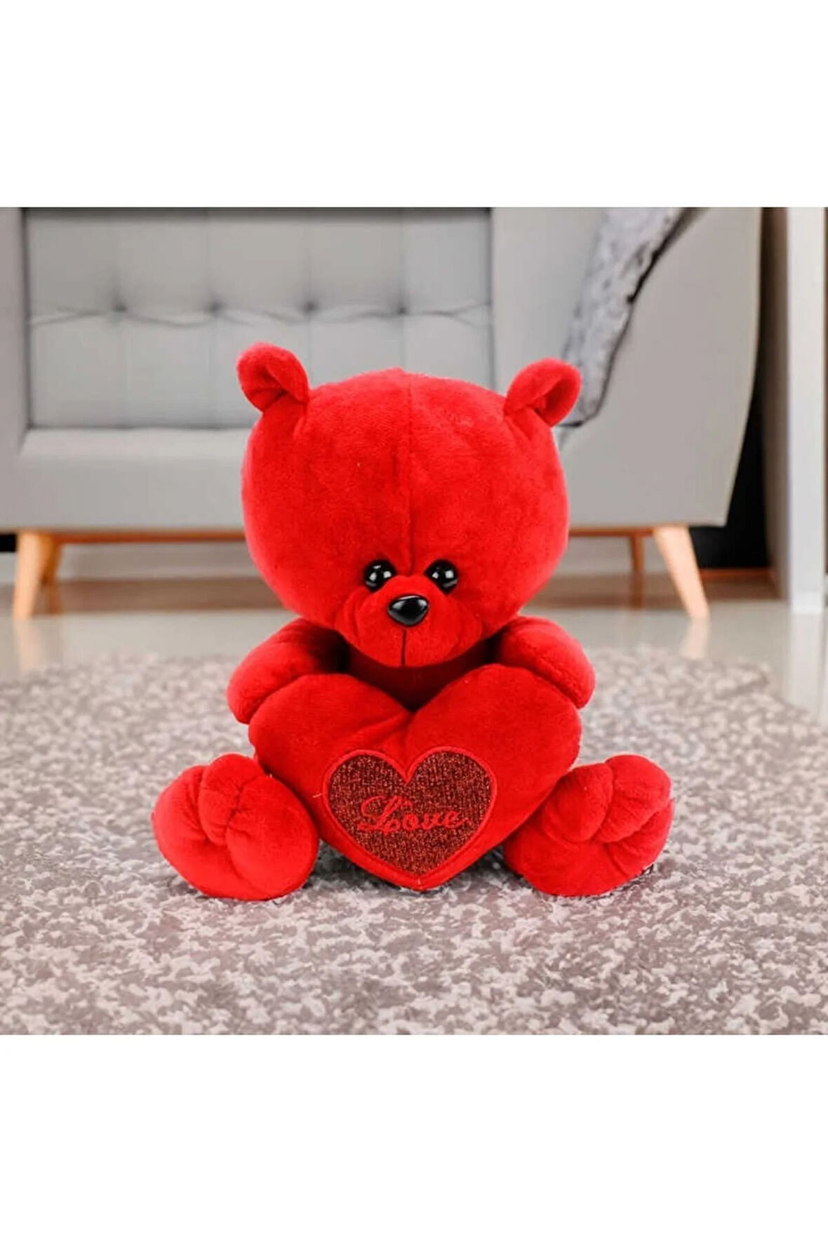 Sevimli Kalp Tutan Peluş Ayıcık 30cm Kırmızı