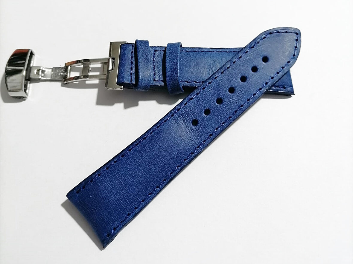 Fado Her Saate Uygun  Kelebek  Toka   22 MM    Hakiki Deri (280)  gumus  toka  mavi