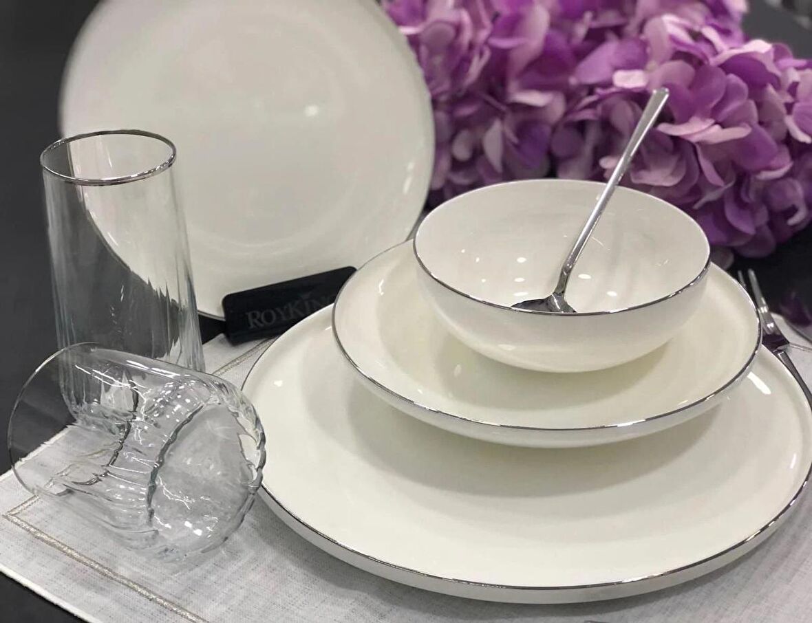 Roy King  Silver Thin 55 Parça Bone China Yemek Takımı Dsn 049 