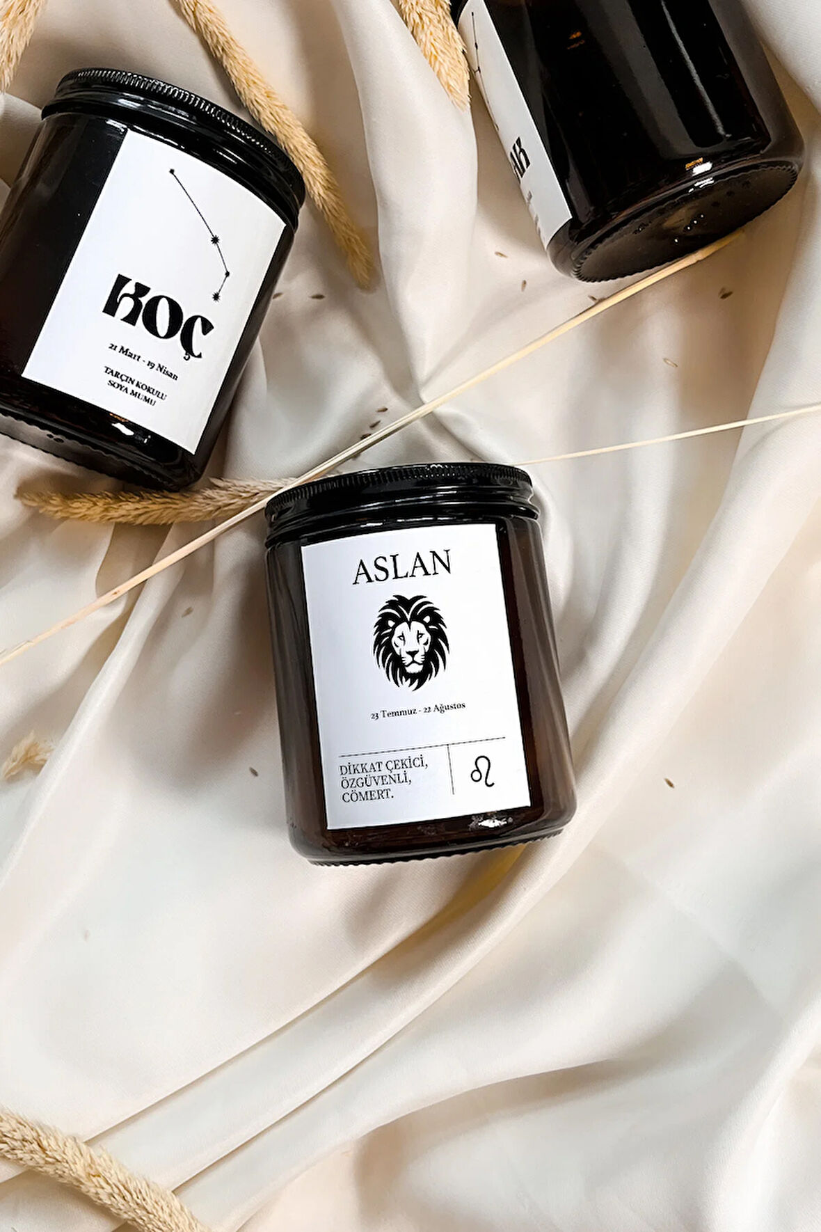 Aslan Burcu Amber Kokulu %100 Soya Mumu Amber Kavanoz Mum