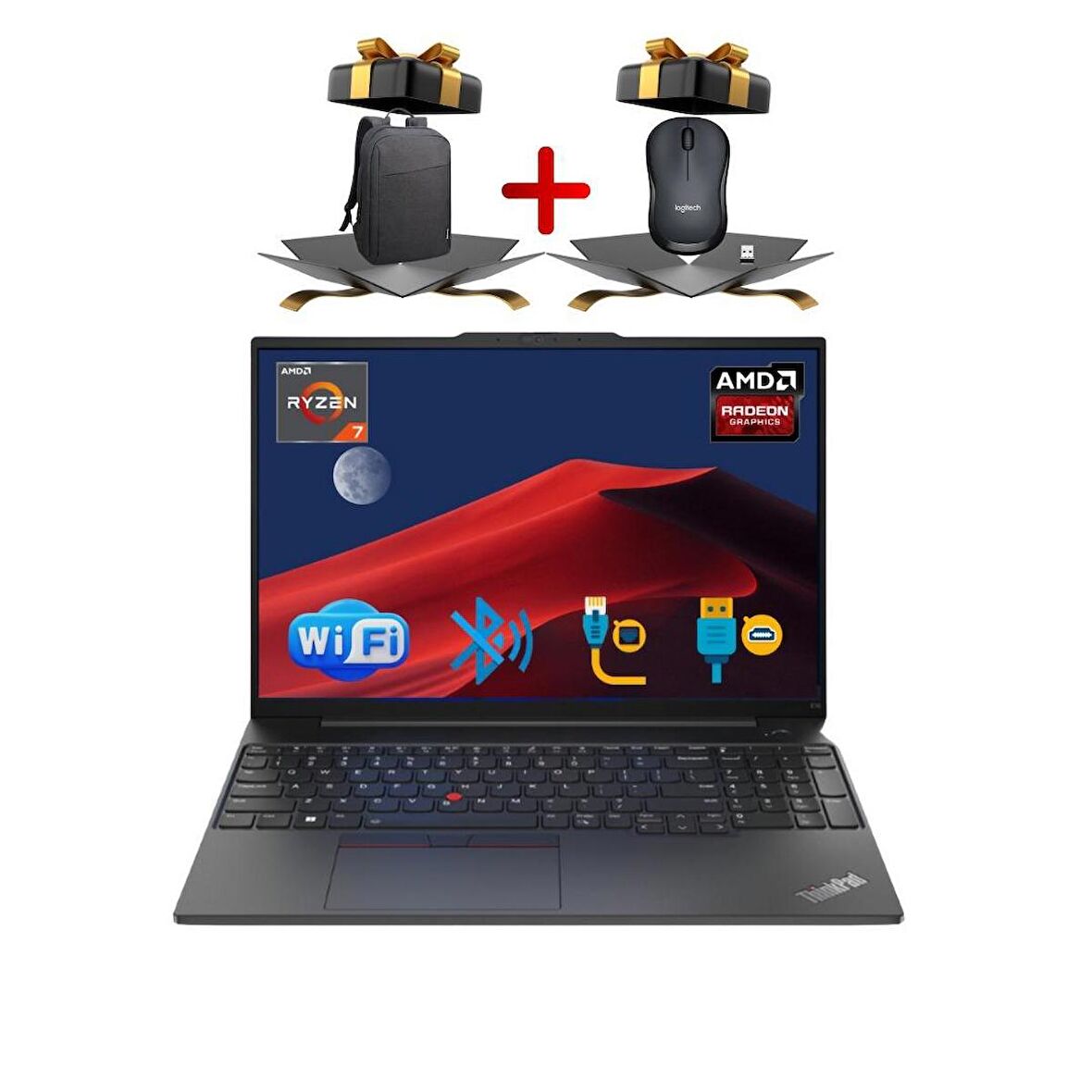 Lenovo Nb E16 Thınkpad 21JT0017TX ATL72 RYZEN7-7730U 16GB 256GB M.2 SSD 16 FDOS Notebook+ MOUSE+ÇANTA
