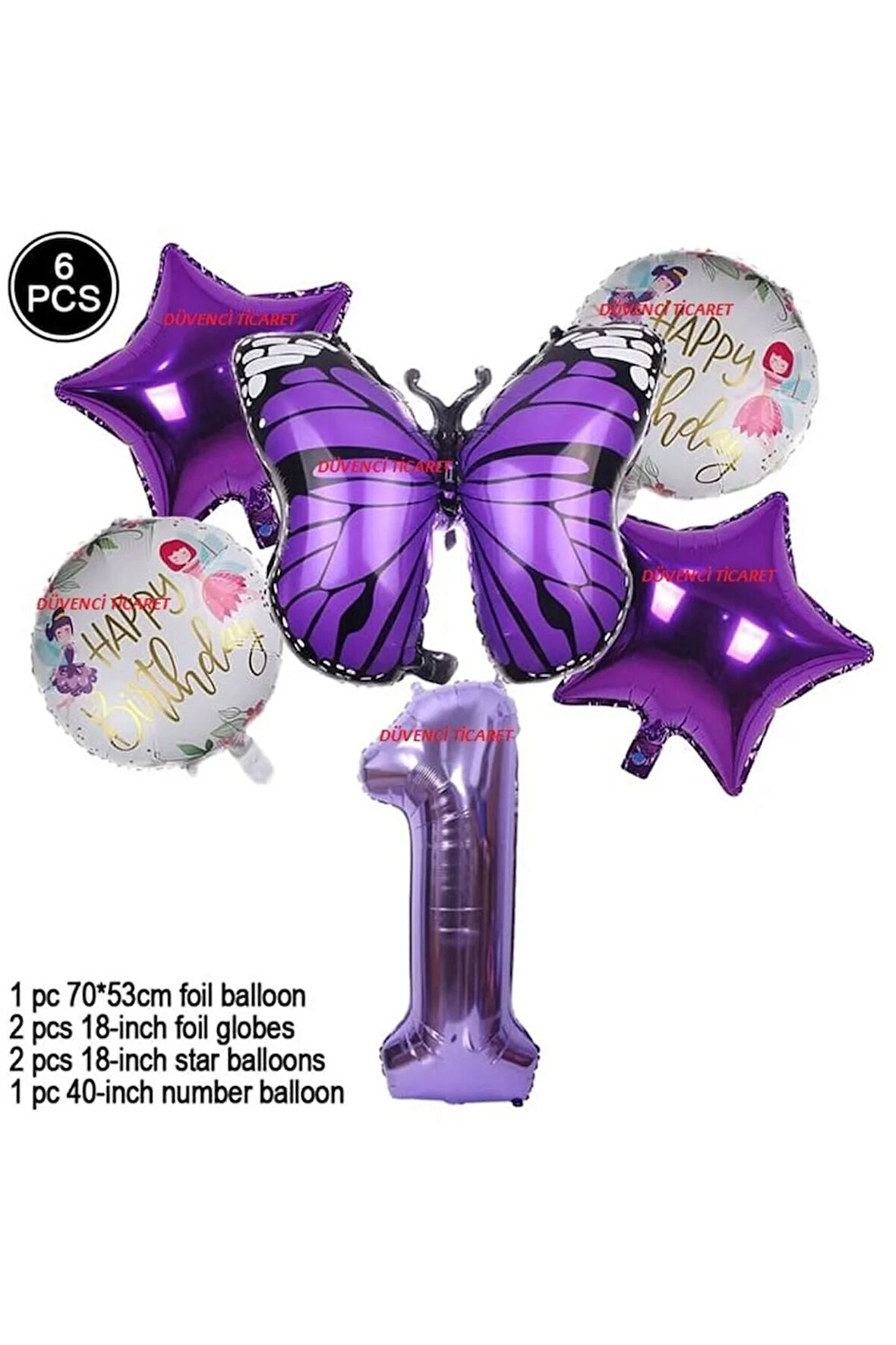 MOR KELEBEK MOR RAKAM FOLYO BALON SET