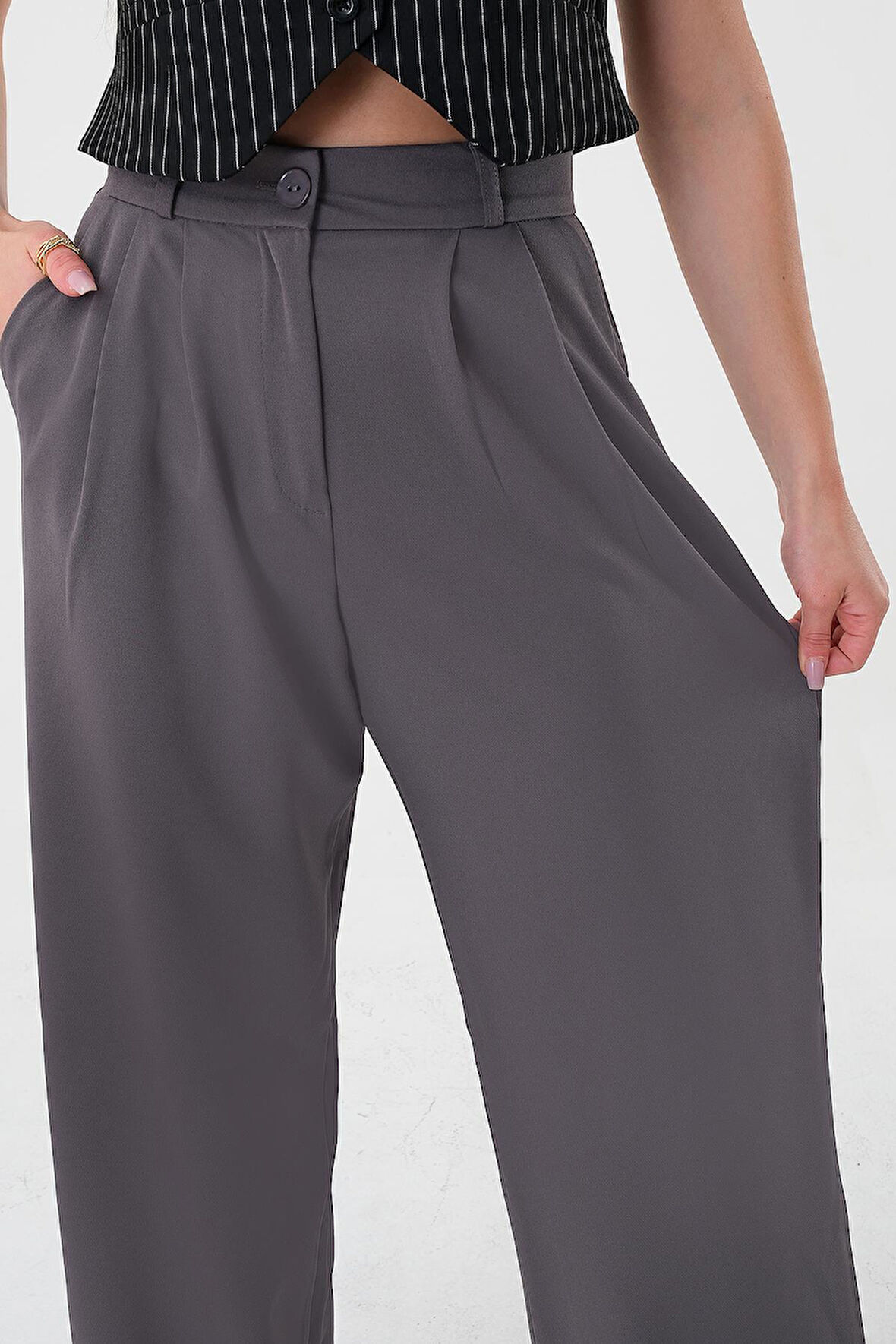 Kadın Antrasit Yüksek Bel Palazzo Pantolon