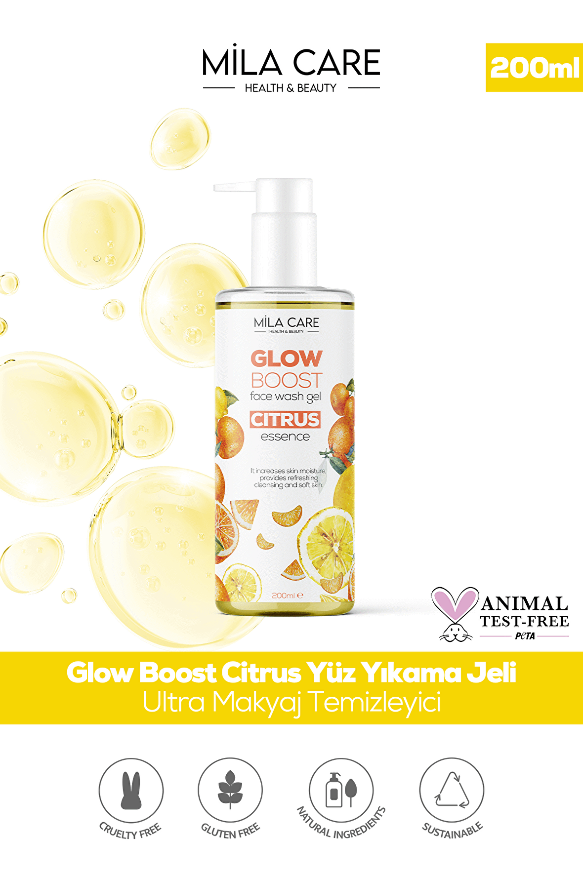 Glow Boost Citrus Makyaj ve Yüz Yıkama Jeli 200 ml