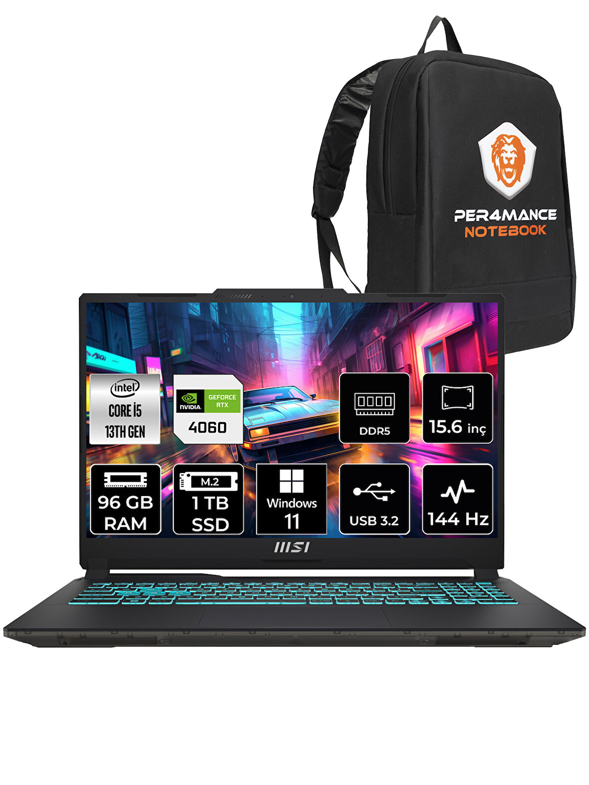 MSI Cyborg 15 i5-13420H 96GB 1TB SSD RTX4060/8GB 15.6" FHD 144HZ W11H A13VF-895XTR & PER4 ÇANTA