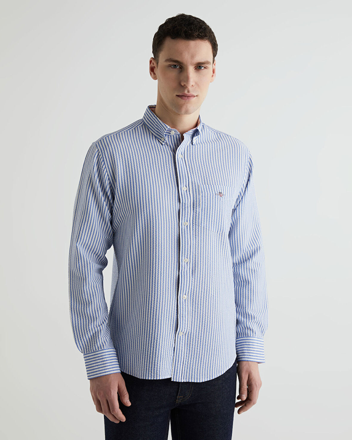 GANT Erkek Mavi Regular Fit Klasik Yaka Çizgili Gömlek