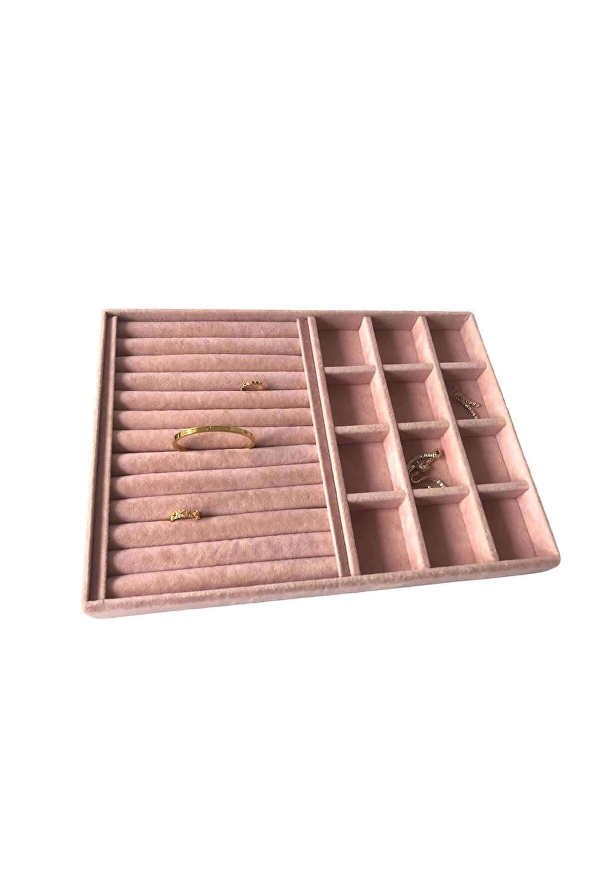 Yeni Süet Pembe Sosisli-bölmeli Takı Kutusu (Aydındecor)