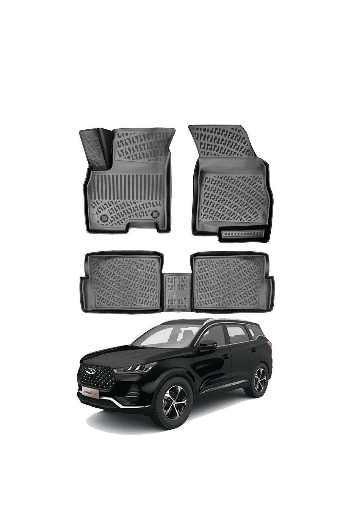 Chery Tiggo 7 Pro 3D Siyah Kauçuk Araca Özel Havuzlu Paspas
