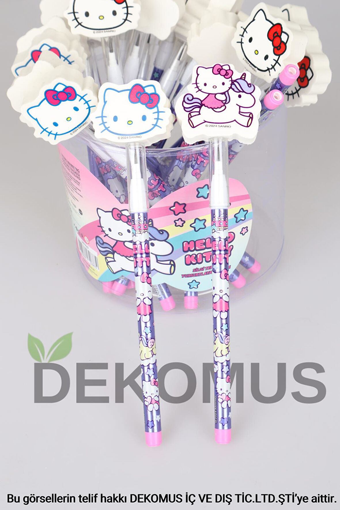 DEKOMUS İLE LİSANSLI HELLO KITTY YUMURTLAYAN SİLGİ TEPELİ KURŞUN KALEM