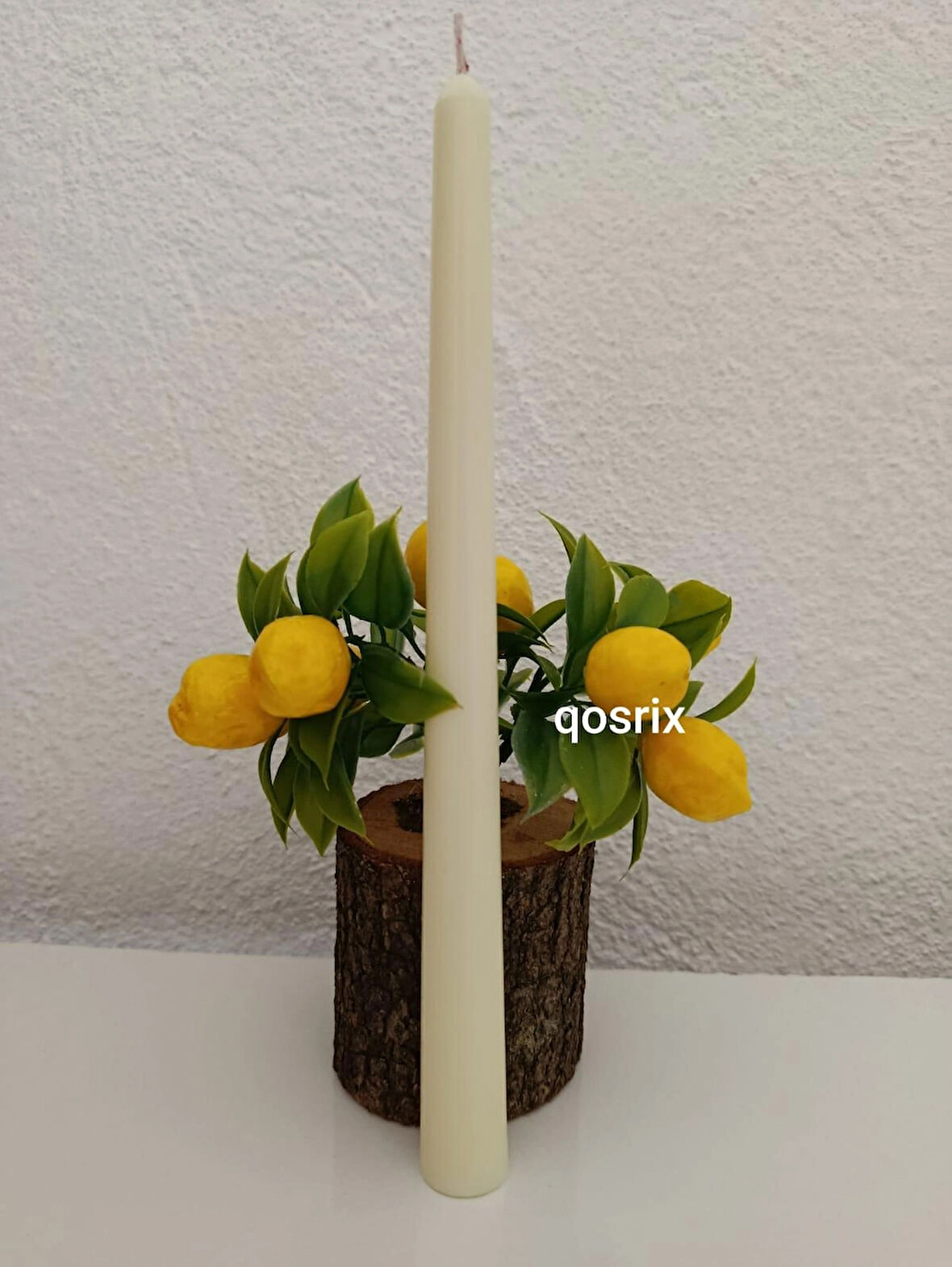 Açık Krem Şamdan Soya Mumu 1. Kalite Soya Doğal Pudra Kokulu Uzun Çubuk Konik Mum Dekoratif 1 Adet