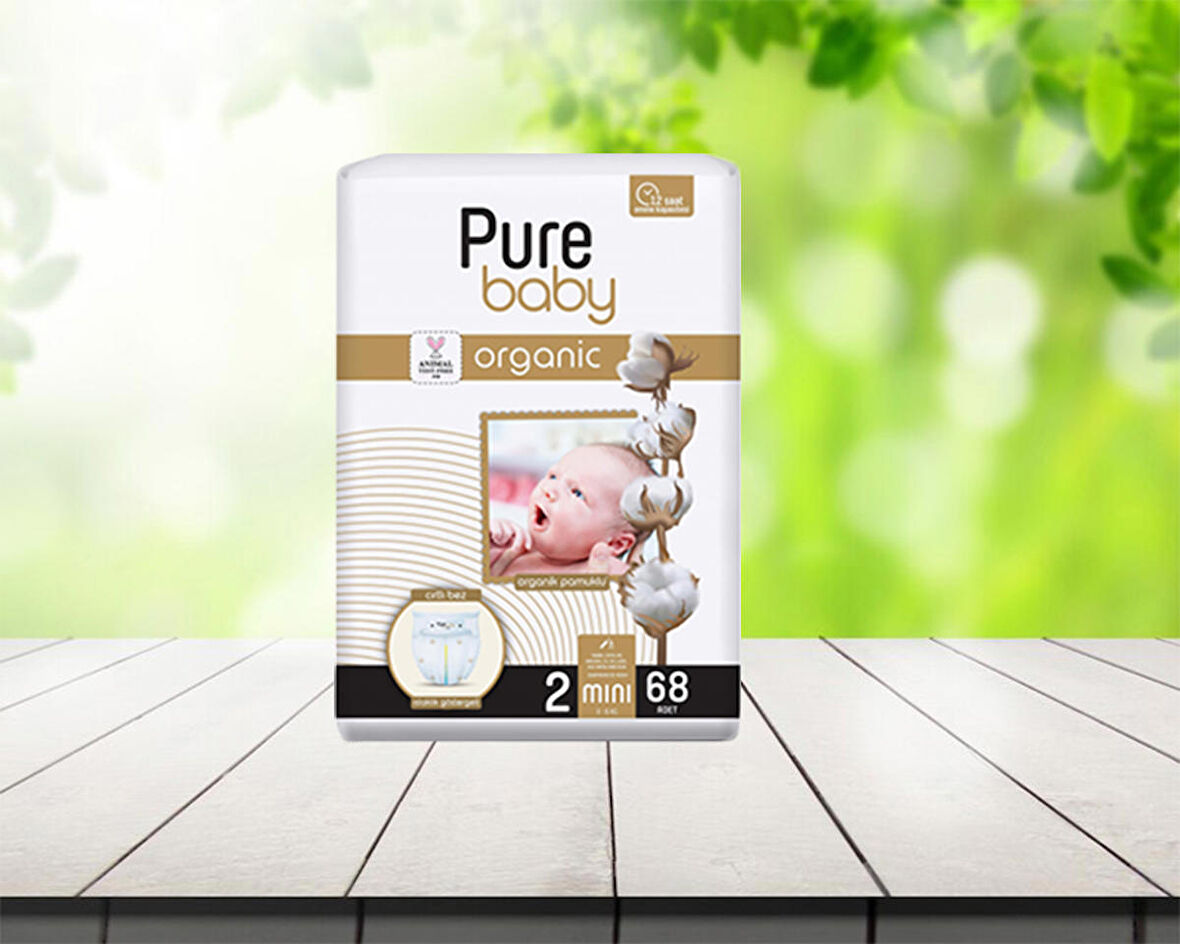 Pure Baby Organic 2 Numara Mini 68'li Cırtlı Bez