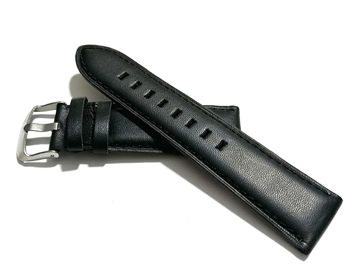 Fado&Her Saate Uyumlu Hakiki Siyah Düz  Deri Saat Kordonu 22  mm  (58 )