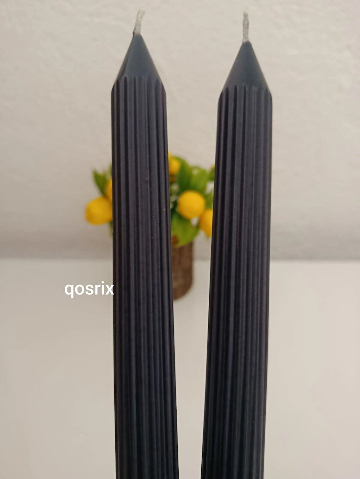 qosrix 2'li Antrasit Gri Şamdan Soya Mumu 1. Kalite Soya Doğal Vanilya Kokulu Uzun Çubuk Konik Mum Dekoratif