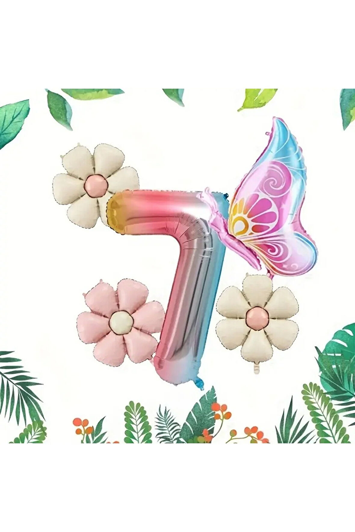 Kelebekli Papatya Kombinasyon gökkuşağı yaş balon set