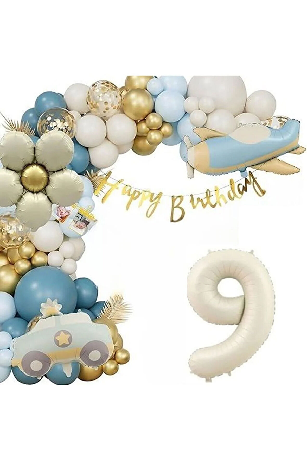 UÇAK POLİS ARABASI PAPATYA FOLYOLU YAŞ BALON SET