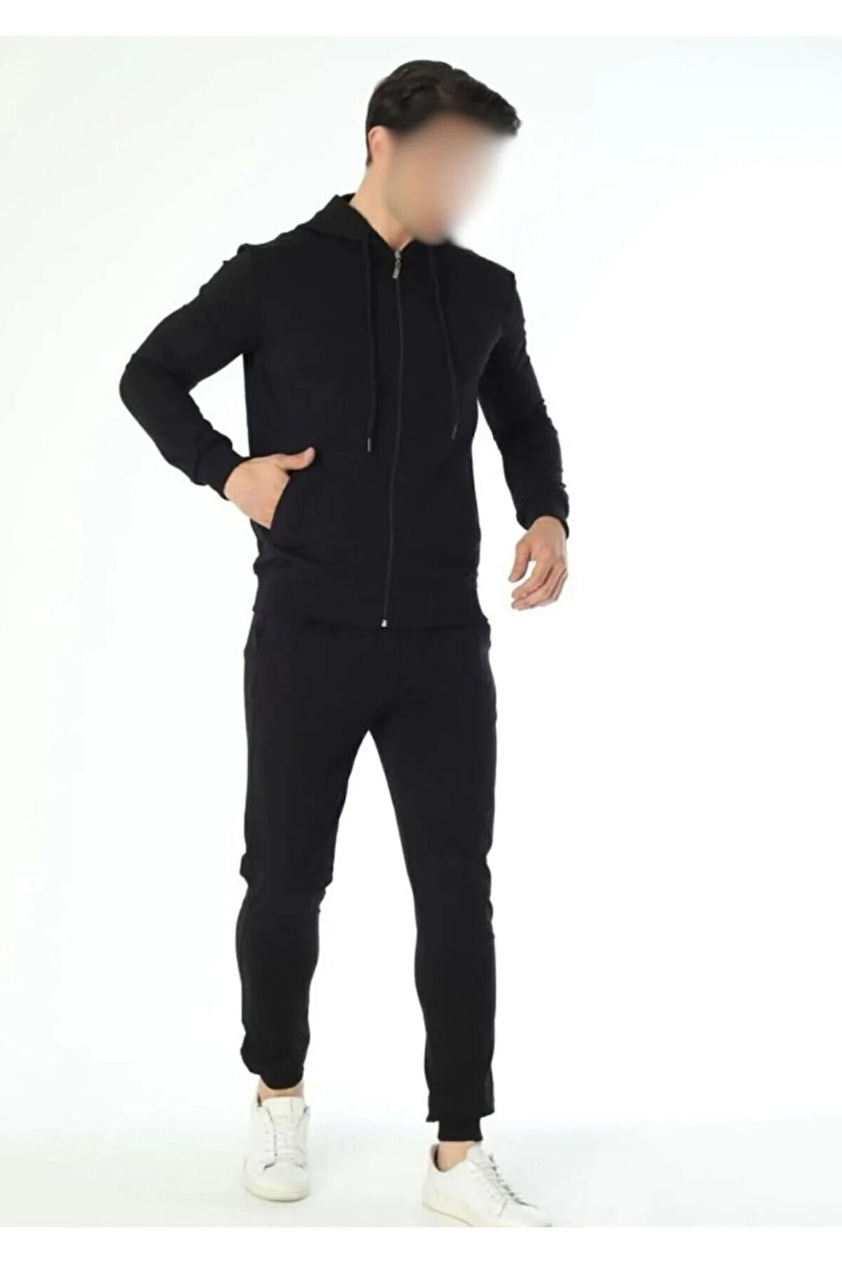 Kapüşonlu Erkek Siyah Eşofman Takımı ROZ.14.EL.54.T